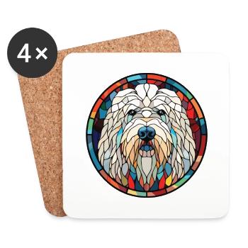 Komondor Hunderasse Aquarell Glas Illustration - Untersetzer (4er-Set) - Weiß - Vorne