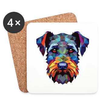 Schnauzer miniature chien race aquarelle colorée - Dessous de verre (lot de 4) - blanc - Devant