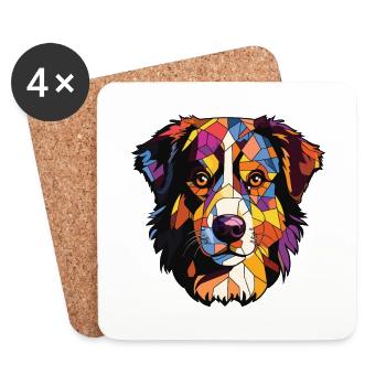 North American Shepherd Dog Breed Watercolor Glass - Coasters (set of 4) - white - Front