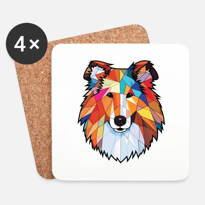 Raue Collie-Hunderasse Aquarell-Illustration - Untersetzer (4er-Set) - Weiß