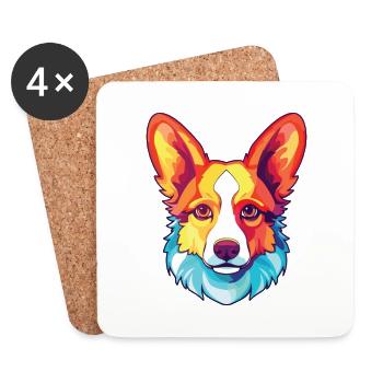 Pembroke Welsh Corgi chien race aquarelle colorée - Dessous de verre (lot de 4) - blanc - Devant