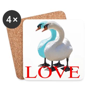 Duo de cygnes en forme de cœur - Dessous de verre (lot de 4) - blanc - Devant