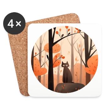 Cat in autumn in the forest - Coasters (set of 4) - white - Front