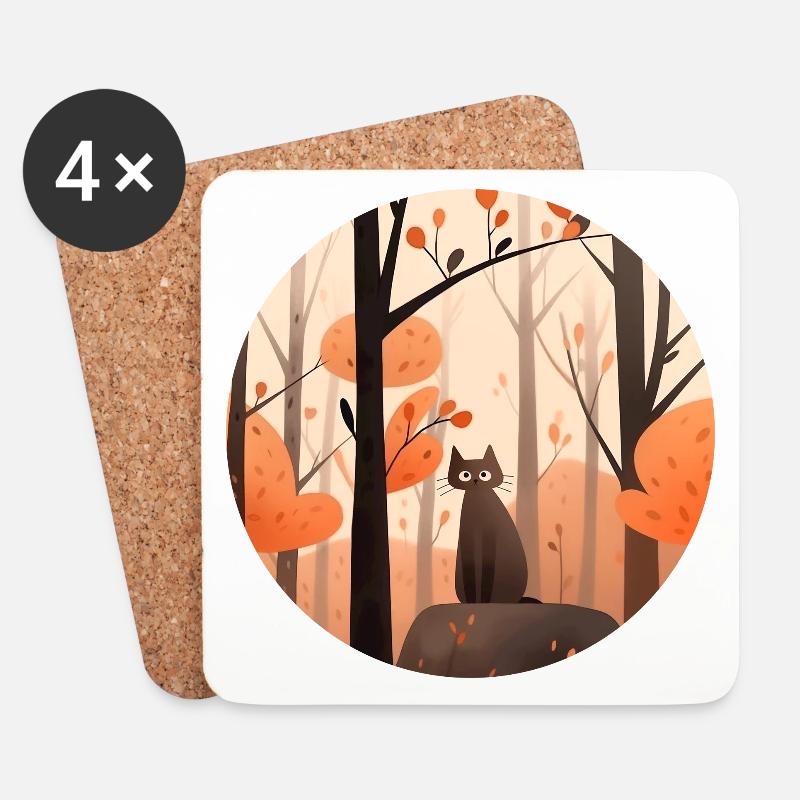 Chat en automne dans la forêt - Dessous de verre (lot de 4) - blanc