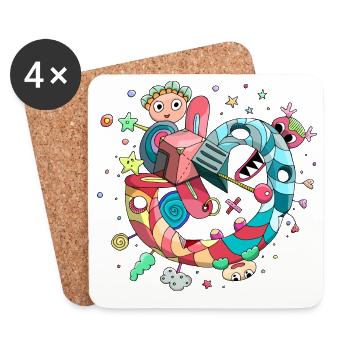 Bunte positive Fantasie Welt- süßes Motiv - Untersetzer (4er-Set) - Weiß - Vorne