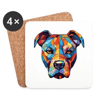 Staffordshire Bull Terrier Staffy chien aquarelle - Dessous de verre (lot de 4) - blanc - Devant