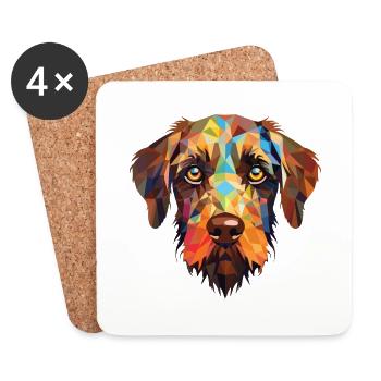 Wirehaired Pointing Dog Breed Colorful Watercolor - Coasters (set of 4) - white - Front