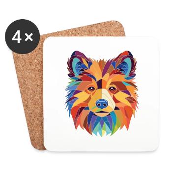 Jouet allemand Spitz chien race aquarelle Illustration - Dessous de verre (lot de 4) - blanc - Devant