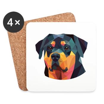 Rottweiler Hunderasse Aquarell Glas Illustration - Untersetzer (4er-Set) - Weiß - Vorne