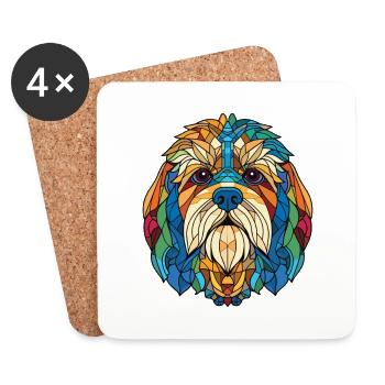 Tibetische Kyi Apso Hunderasse Aquarell Illustration - Untersetzer (4er-Set) - Weiß - Vorne