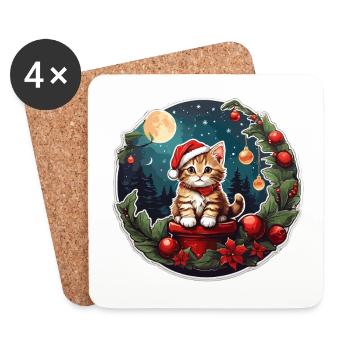 Chat de Noël - Dessous de verre (lot de 4) - blanc - Devant