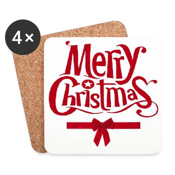 Weihnachten, Frohe Weihnachten, Frohe Weihnachten - Untersetzer (4er-Set) - Weiß - Vorne