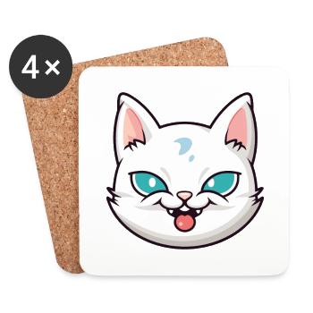 Burmilla chat dessin animé aquarelle illustration - Dessous de verre (lot de 4) - blanc - Devant