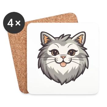 Illustration à l’aquarelle de bande dessinée de chat sibérien - Dessous de verre (lot de 4) - blanc - Devant