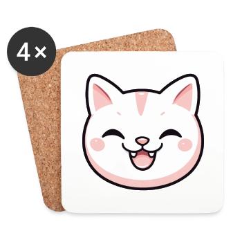 Burmilla chat dessin animé aquarelle illustration - Dessous de verre (lot de 4) - blanc - Devant