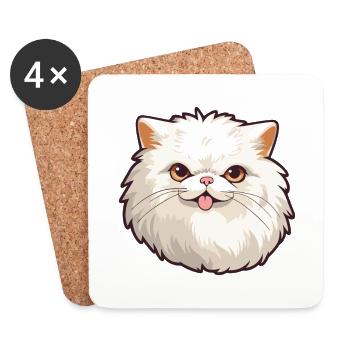 Illustration à l’aquarelle de bande dessinée de chat persan - Dessous de verre (lot de 4) - blanc - Devant