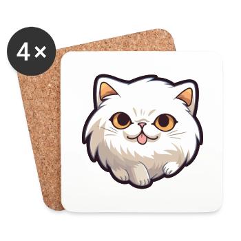 Colorpoint chat persan dessin animé aquarelle clipart - Dessous de verre (lot de 4) - blanc - Devant