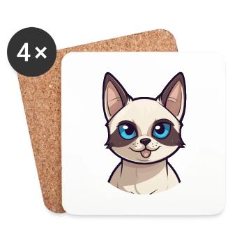 Siamesische Kurzhaar Katze Karikatur Aquarell Clipart - Untersetzer (4er-Set) - Weiß - Vorne