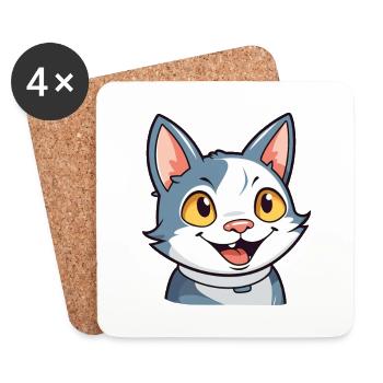 Chat européen à poil court dessin animé aquarelle Clipart - Dessous de verre (lot de 4) - blanc - Devant