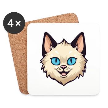Balinesische Katze Cartoon Aquarell Illustration - Untersetzer (4er-Set) - Weiß - Vorne