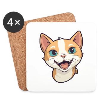German Rex Cat Cartoon Watercolor Illustration - Coasters (set of 4) - white - Front