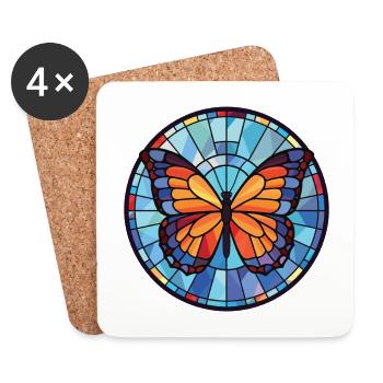 Papillon Aquarelle Colorée Illustration Animale - Dessous de verre (lot de 4) - blanc - Devant