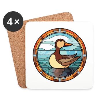 Canard Coloré Aquarelle Animal Animal De Compagnie Illustration - Dessous de verre (lot de 4) - blanc - Devant