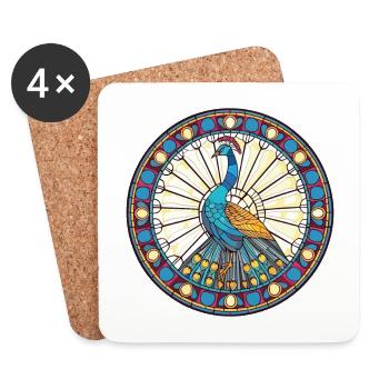 Peacock Colorful Watercolor Animal Illustration - Coasters (set of 4) - white - Front