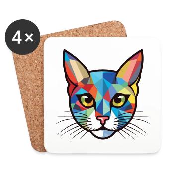 Chaton aquarelle colorée Animal animal de compagnie Illustration - Dessous de verre (lot de 4) - blanc - Devant