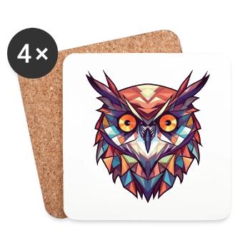 Hibou moyen-duc coloré aquarelle Animal Cartoon - Dessous de verre (lot de 4) - blanc - Devant