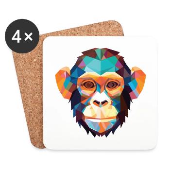 Monkey Chimpanzee Colorful Watercolor Animal Pet - Coasters (set of 4) - white - Front