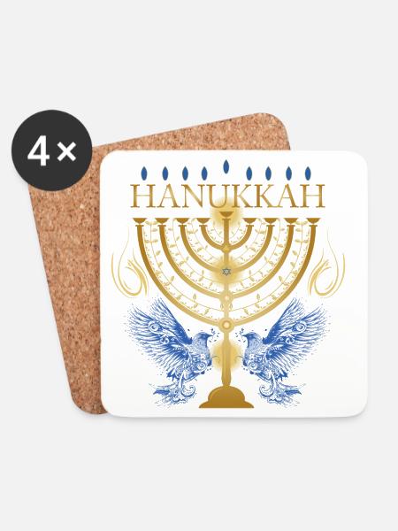 goldfarbener Hanukkah Leuchter mit zwei Tauben - Untersetzer (4er-Set) - Weiß