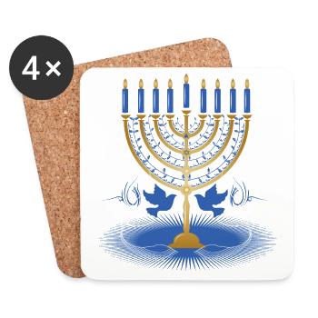 goldfarbener Hanukkah Leuchter mit zwei Tauben - Untersetzer (4er-Set) - Weiß - Vorne