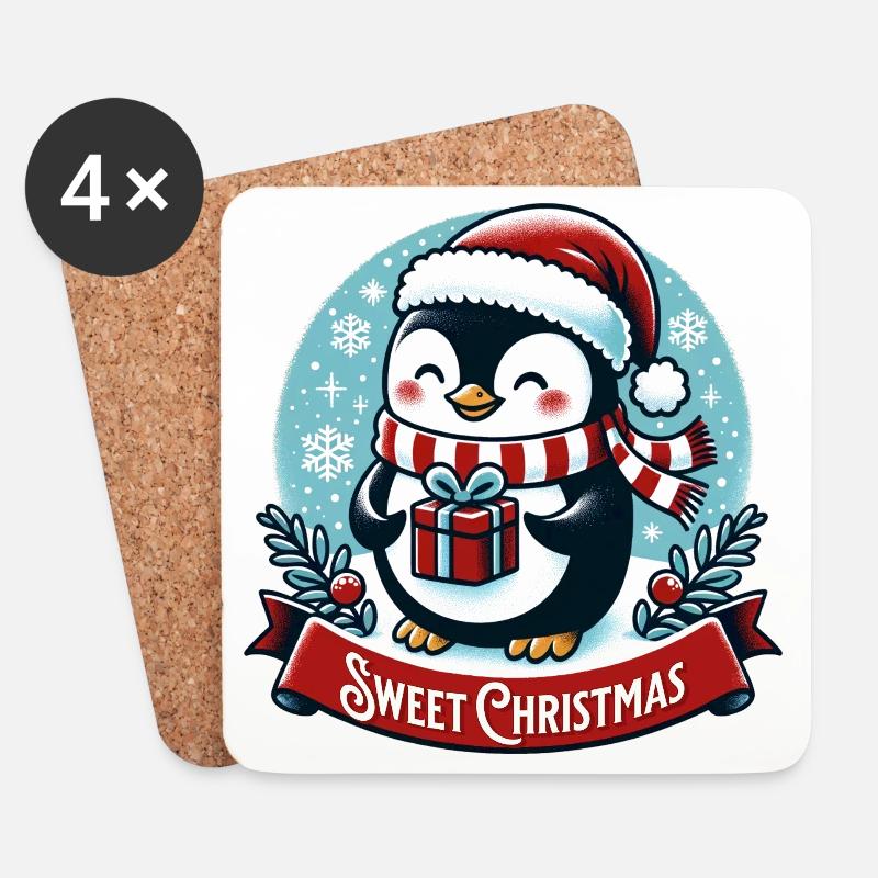 Süßer Weihnachtspinguin Geschenk - Untersetzer (4er-Set) - Weiß