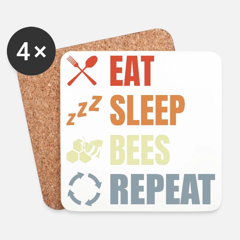Eat Sleep Bees Repeat - Coasters (set of 4) - white