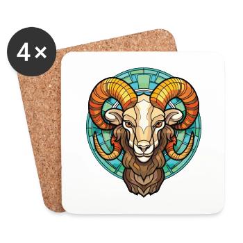 Ram Aquarelle colorée Animal Illustration d’animaux de compagnie - Dessous de verre (lot de 4) - blanc - Devant