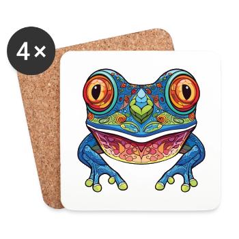 Tree Frog Colorful Watercolor Animal Illustration - Coasters (set of 4) - white - Front