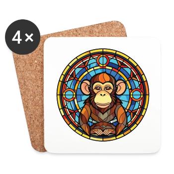 Monkey Colorful Watercolor Animal Pet Illustration - Coasters (set of 4) - white - Front