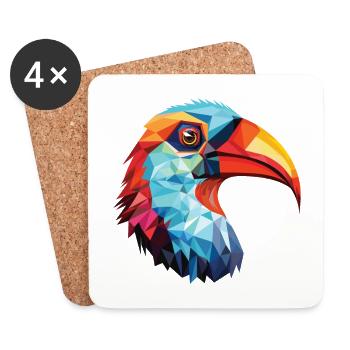 Oiseau Aquarelle Colorée Animal Illustration D’animaux De Compagnie - Dessous de verre (lot de 4) - blanc - Devant