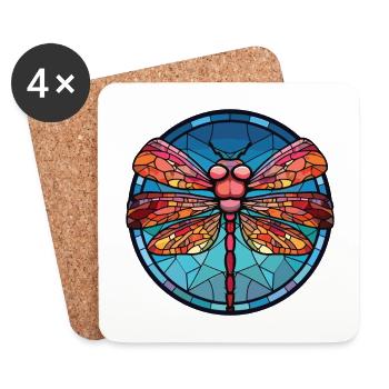Illustration animale aquarelle colorée libellule - Dessous de verre (lot de 4) - blanc - Devant