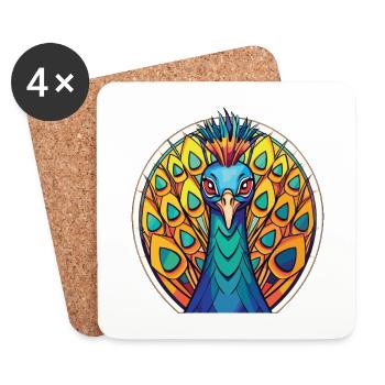 Peacock Colorful Watercolor Animal Illustration - Coasters (set of 4) - white - Front