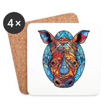 Rhinocéros aquarelle colorée Animal animal de compagnie Illustration - Dessous de verre (lot de 4) - blanc - Devant