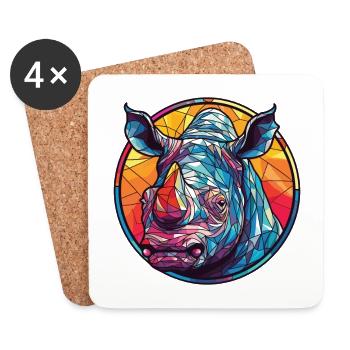 Rhinocéros aquarelle colorée Animal animal de compagnie Illustration - Dessous de verre (lot de 4) - blanc - Devant