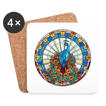 Peacock Colorful Watercolor Animal Illustration - Coasters (set of 4) - white - Front
