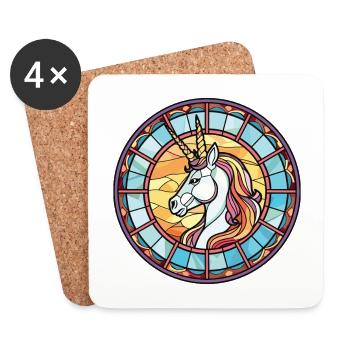 Einhorn bunte Aquarell Tier Illustration - Untersetzer (4er-Set) - Weiß - Vorne