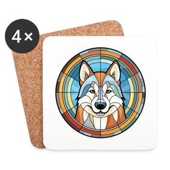 Husky Dog Aquarelle Colorée Animal Illustration - Dessous de verre (lot de 4) - blanc - Devant
