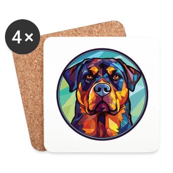 Rottweiler Chien Aquarelle Colorée Animal Cartoon - Dessous de verre (lot de 4) - blanc - Devant