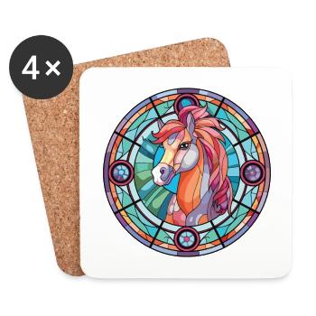 Pony Colorful Watercolor Animal Pet Illustration - Coasters (set of 4) - white - Front