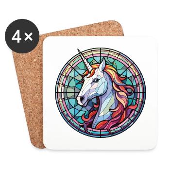 Einhorn bunte Aquarell Tier Illustration - Untersetzer (4er-Set) - Weiß - Vorne