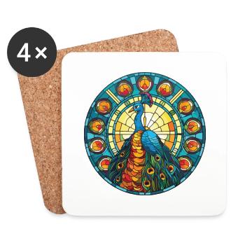 Peacock Colorful Watercolor Animal Illustration - Coasters (set of 4) - white - Front